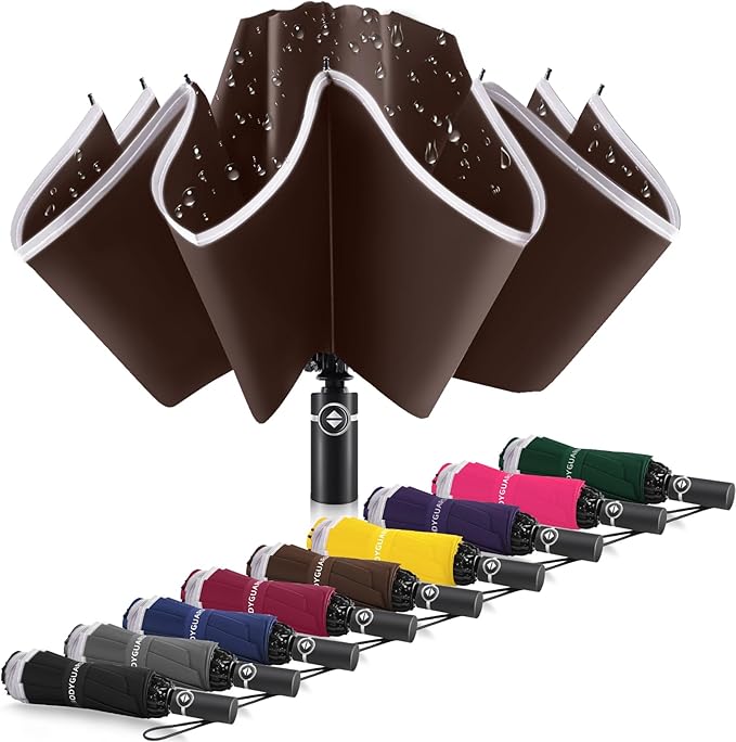 Bodyguard Inverted Umbrella - Large Windproof for Rain & Sun, Compact Reverse With Reflective Stripe, Teflon-Coated for Women Men, Travel Folding With Cover Bag