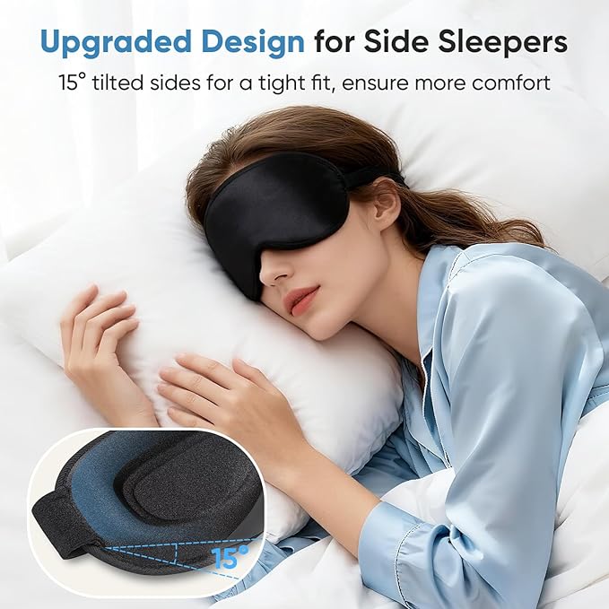 Weighted Eye Mask for Sleeping - Sleep Mask for Women & Men, Blackout 3D Contoured Sleeping Mask for Side Sleeper, Zero Pressure Soft Night Eye Cover with Adjustable Strap for Travel, Black