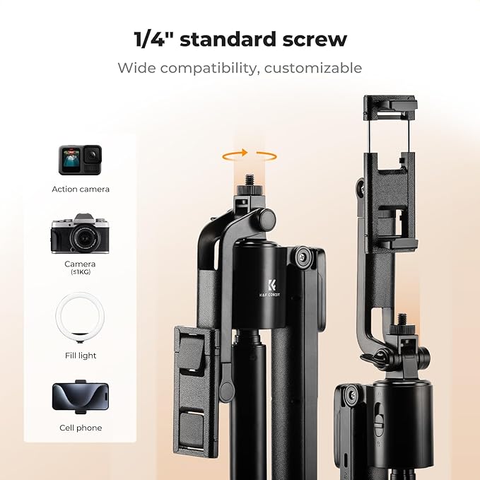 K&F CONCEPT 71“ Face Tracking Tripod for iPhone, Auto Face Tracking Selfie Stick, Auto Face Tracking Tripod 360 Totation with Stand, Gesture Control, Remote Control