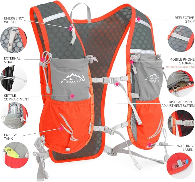 Running Vest for Women Men, Adjustable Chest Straps Running Hydration Vest with 500ml Soft Flask, Lightweight Breathable Reflective Hydration Backpack for Hiking