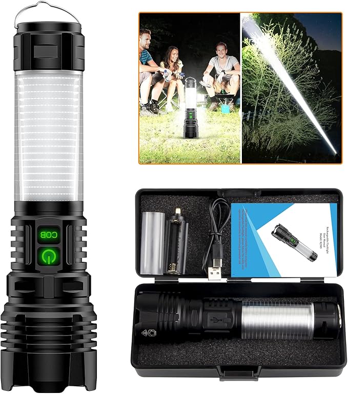 Rechargeable LED Flashlight Lantern 2000 High Lumens - with Camping Lanterns, Long Range LED Super Bright Flashlight for Camping, 5 Mode, High Powerd Heavy Duty Zoomable Waterproof Tactical Flashlight