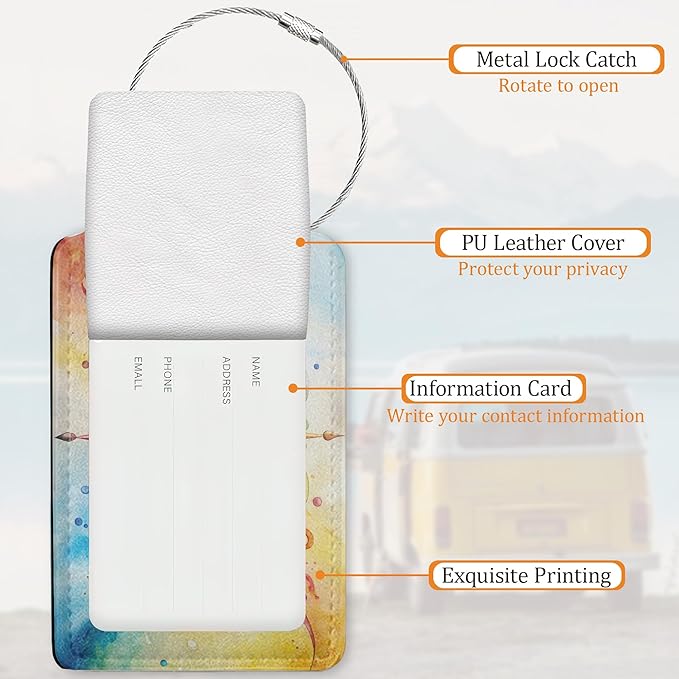 Colorful Compass 3 Pack Luggage Tag for Suitcase, Leather Bag Tags with Privacy Cover ID Label and Durable Steel Loop for Cruise Airport Travel