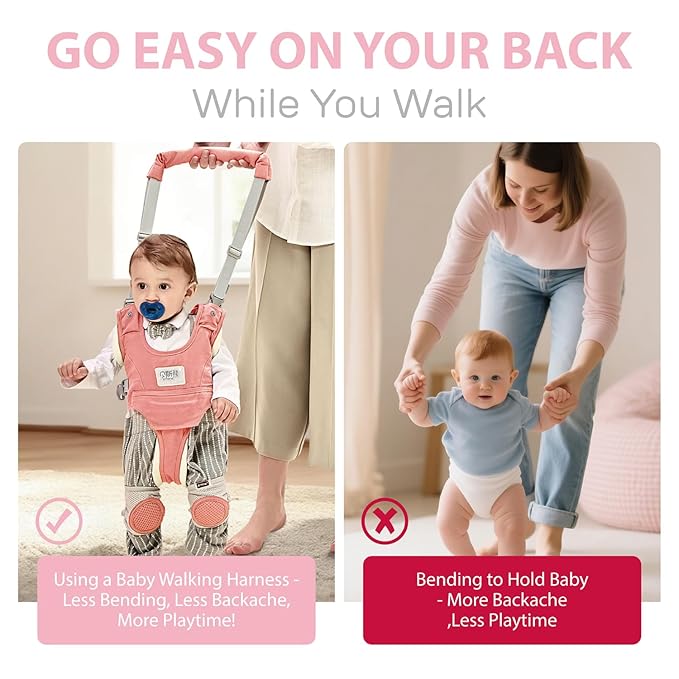 Baby Walking Harness-Handheld Assistant Belt- Toddler Infant Walking Aid for Trainer & Support 7-24 Month Old (All Seasonr-Pink-1819)
