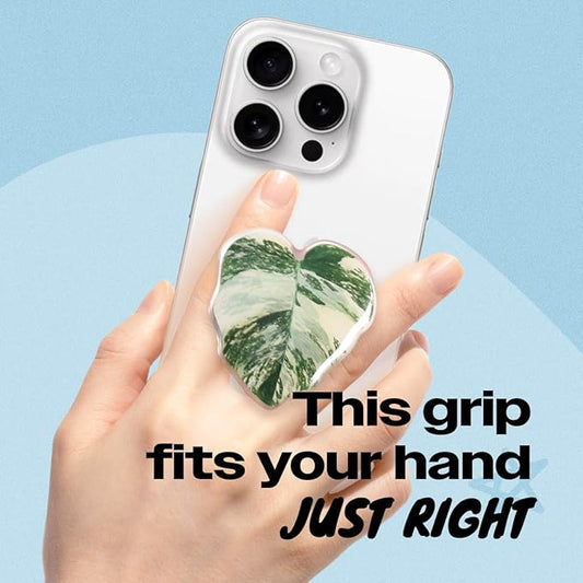 OnTheGrip Cute Acrylic Tropical Leaf Design Collapsible Expandible Mobile Phone Grip Stand Holder for Smartphone Tablet Cell Phone Accessory (Monstera Deliciosa)