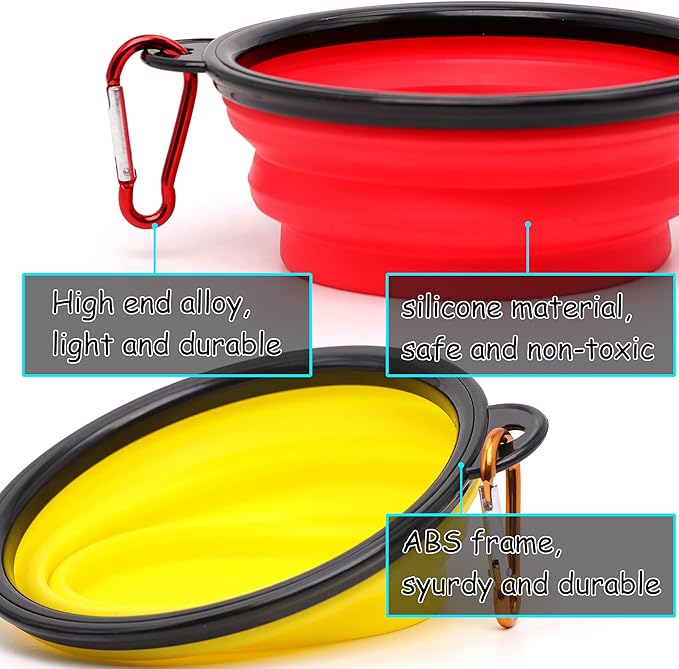 2 Pack Dog Bowl Pet Collapsible Bowls with Clasp Puppy Travel Bowl Portable Cats Water Food Dish for Walking Parking Outdoors Traveling