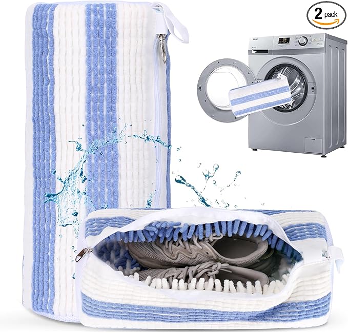 2Pcs Professional Shoe Washing Machine Bag, 360° Deep Clean and Protection for Sneakers, Tennis, Casual Shoes, Durable Shoe Laundry Bag for Washer and Dryer, Shoes Washing Bag for Any Size