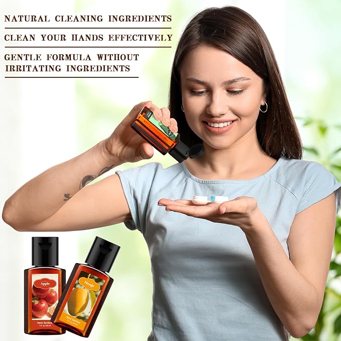 Frienda 24 Pcs Mini Hand Sanitizers Bulk Travel Size Scented Hand Sanitizers 1 Fl oz Brown Bottle Assorted Scents Staff Appreciation Gifts Bulk for Christmas Birthday Employee Friend Teacher Gifts