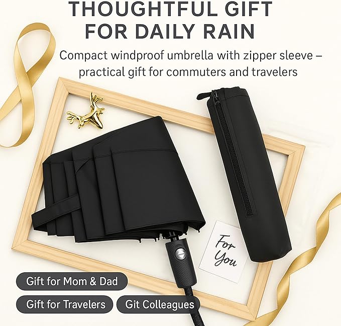 Windproof Travel Umbrella, Compact 11" Folded, Auto Open Close, Vented 42" Canopy, 9 Fiberglass Ribs, 0.98 lb Lightweight Folding Umbrella for Rain, Commuters, Travel, Gift for Men & Women