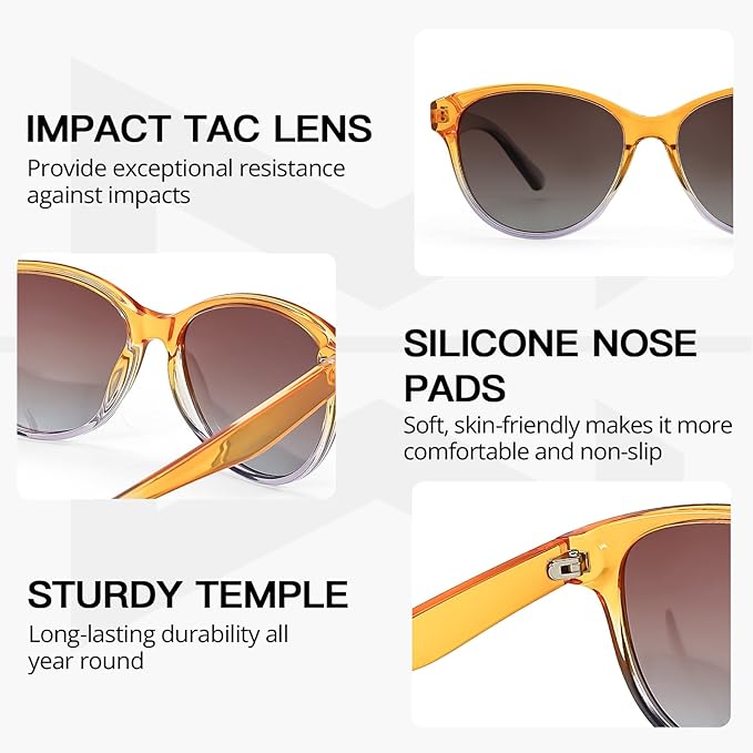 Myiaur Polarized Sunglasses for Women, Trendy Cat Eye Sun Glasses UV400 Protection Classic Retro Shade 2 Pack