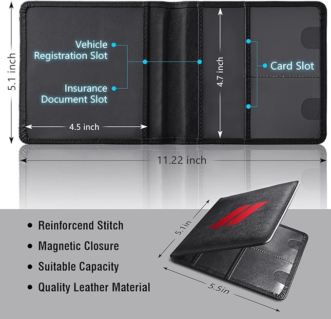 Leather Car Registration and Insurance Cards Holder Compatible with Dodge Challenger Charger SRT RAM Auto Accessories, Vehicle Glove Box Car Organizer with Magnetic Shut