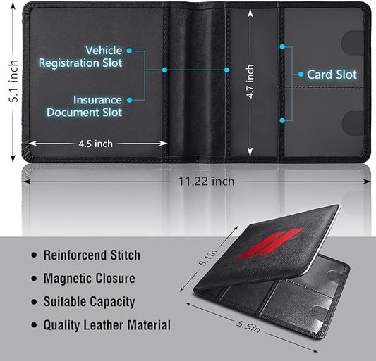 Leather Car Registration and Insurance Cards Holder Compatible with Dodge Challenger Charger SRT RAM Auto Accessories, Vehicle Glove Box Car Organizer with Magnetic Shut