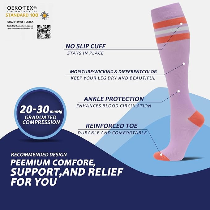 fenglaoda 8 Pairs Compression Socks for Men & Women 20-30 mmHg Knee High Nurse Pregnant Running Medical and Travel Athletic
