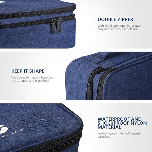 ORIENT FAMULAY Travel Electronics Organizer, Waterproof Cable Organizer Bag for Electronic Accessories Double Layer Large Shockproof Cable Storage Bag for Cord, Power Bank, Tablet(Up to iPad 11 inch) - Royal Blue