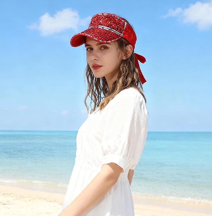 Bling Shiny Rhinestone Sports Sun Visor Hat for Women Summer Adjustable Breathable Beach Visor Caps Running Golf Sun Hat
