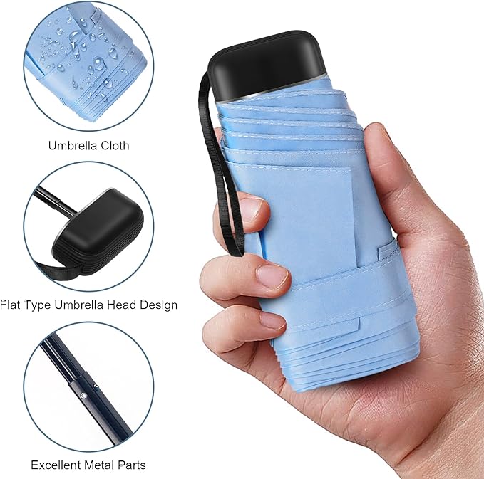 LEAGERA Compact Travel Umbrella with Case - Mini Umbrella for Purse, Small Lightweight &Tiny Design Perfect for Parasol Outdoor Sun&Rain Umbrellas