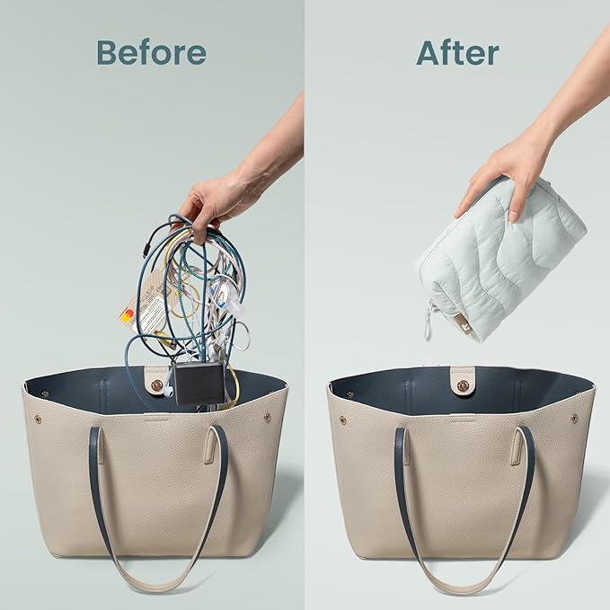 tomtoc Electronics Organizer Travel Case, Soft Puffy Organizer Bag Birthday Christmas Gifts Travel Essentials for Women Girls, Portable Accessory Tech Pouch Storage for Charger, Cord, Cable, Phone