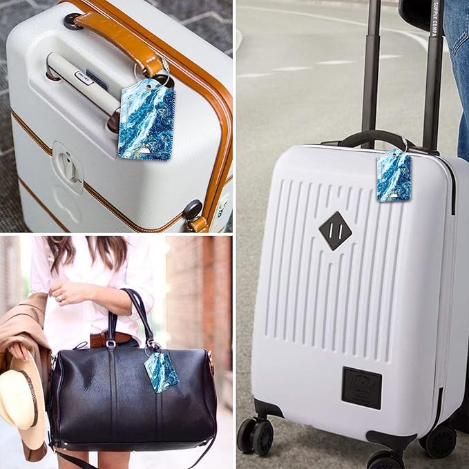 Fintie Luggage Tags, Privacy Cover ID Label with Stainless Steel Loop and Address Card for Travel Bag Suitcase - Sandy Wave (2 Piece)