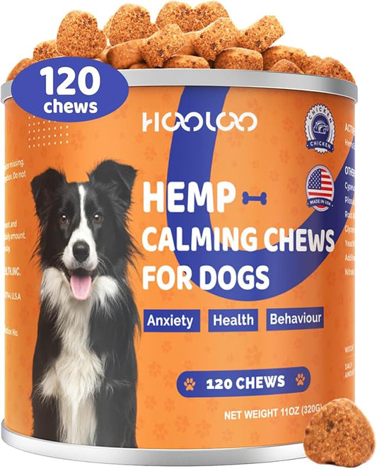 HOOLOO Calming Chews for Dog Anxiety Relief-Natural Puppy Calming Treats Help Manage Stress and Promote Relaxation,Made in USA-120 Chews