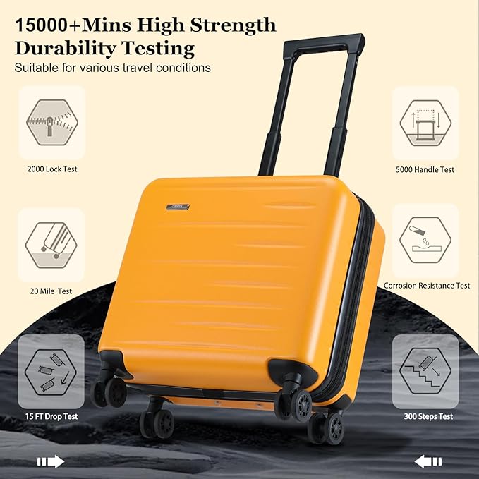 16 Inch Carry On Luggage Airline Approved, Expandable Lightweight ABS+PC Hard Shell Suitcases with 360° Spinner Wheels, TSA Lock, YKK Zippers (Orange, 1 PC)