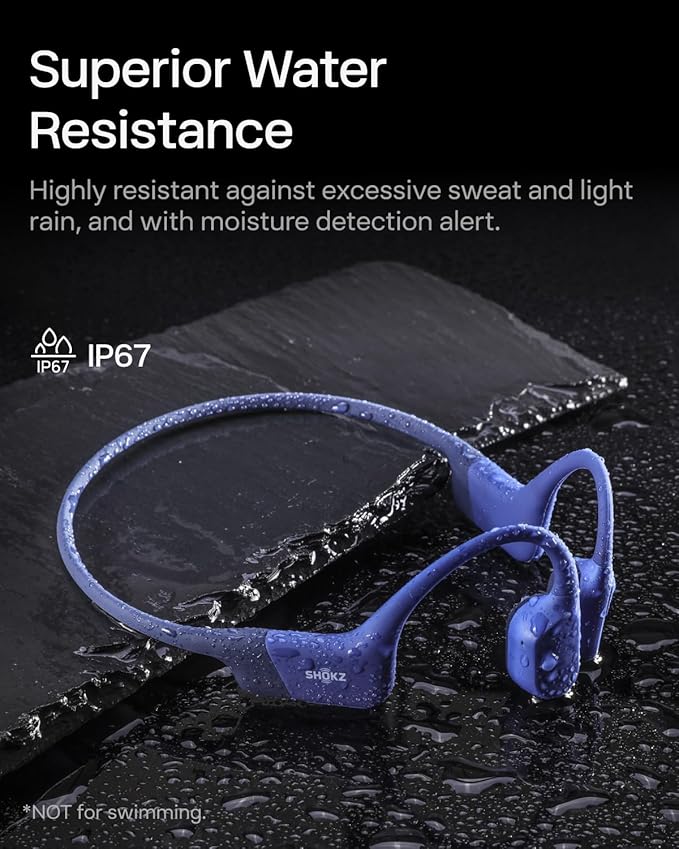 SHOKZ OpenRun with USB-C Charging,Bone Conduction Headphones,Open-Ear Bluetooth Wireless Sport Headphones for Running & Workout,Sweat Resistant, Long 8H Playtime,Mic,Hair Band-Standard-Biue