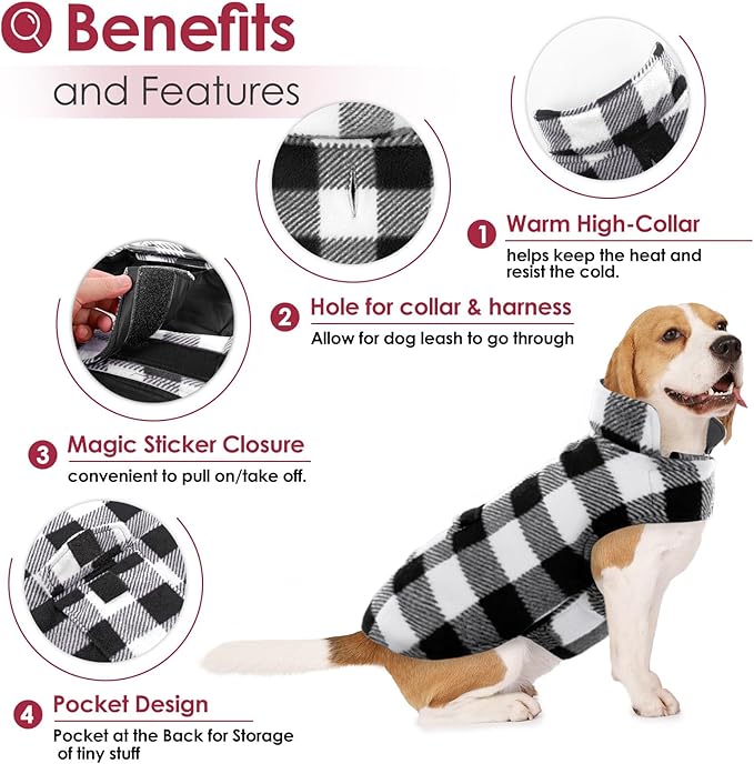 AOFITEE Dog Coat Plaid Dog Winter Coat for Small Dogs, Warm Dogs Jacket Christmas Sweater, Waterproof Pet Puffer Jacket, Reversible Pet Cold Weather Coats for Small Medium Large Pets, Black M