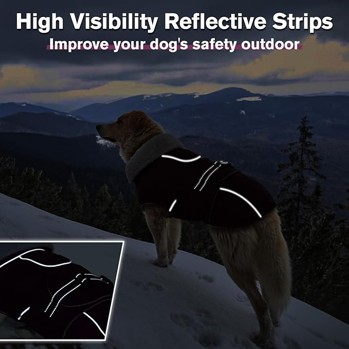 Lelepet Warm Dog Coat Waterproof Dog Jacket for Medium Dogs Reflective Fleece Vest with Adjustable Buckle Hook & Loop Windproof Cold Weather Coats for Small Medium Large Dogs, Dark Purple, M