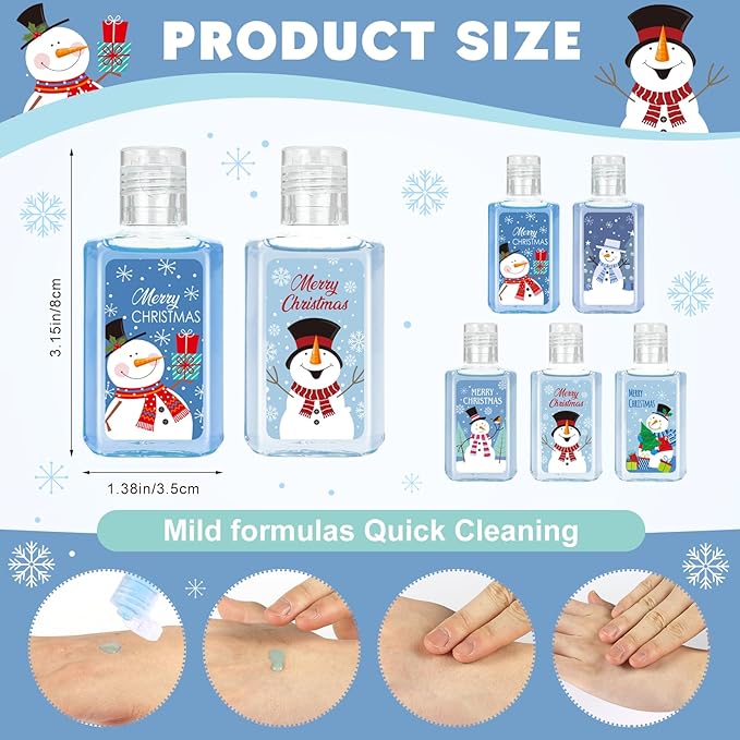50 Pcs Christmas Mini Hand Sanitizer Bulk Christmas Gifts Favors 1fl oz Travel Size Hand Soap Gifts Small Hand Sanitizer Thank You Gifts for Xmas Goodie Bags Stocking Stuffers (Snow Man)