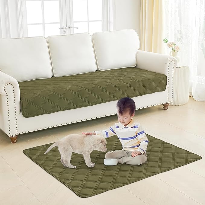 Smiry Waterproof Dog Bed Cover Blanket 52x82, Soft Reversible Pet Blanket, Washable Leakproof Cats Dogs Couch Cover for Sofa, Couch, Furniture, Lattice, Green/Navy