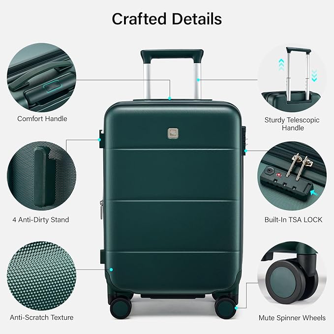 Hanke Expandable Luggage Sets 3 Piece with Spinner Wheels, 20/24/28" Hardside Carry On Luggage Large Suitcase, All-PC Hard Shell Luggage, TSA Lock, Lightweight Durable (Blackish Green)