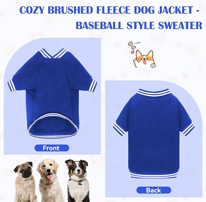 Dog Sweater Brushed Fleece Pet Clothes Baseball Jacket Soft Warm Pet Sweater Dog Sweaters for Small/Medium Dogs Boy Girl(Blue-S/M)