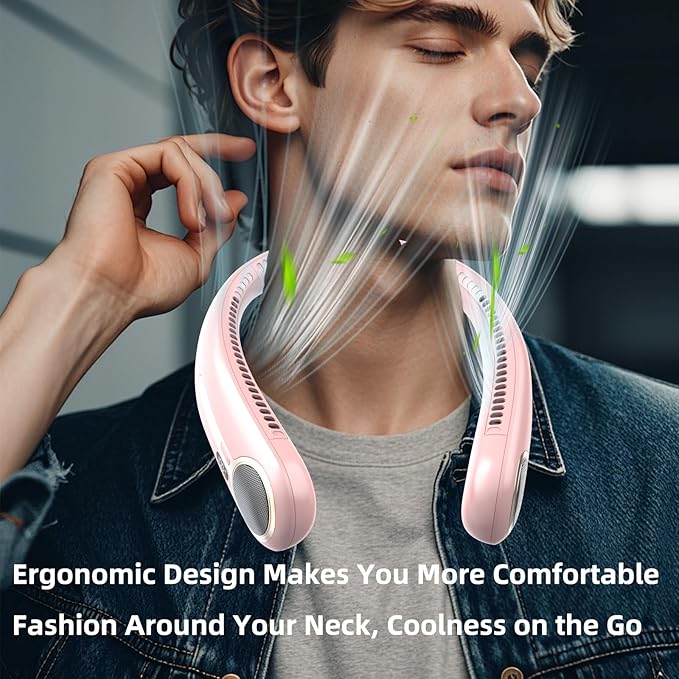 Portable Neck Fan,Hands Free Personal Wearable Bladeless Fan,6000mAh USB Rechargeable,360° Cooling,LED Display,4-Speeds,Birthday Gifts for Men Women Dad Mom,Stocking Stuffers Christmas Gifts (Pink)