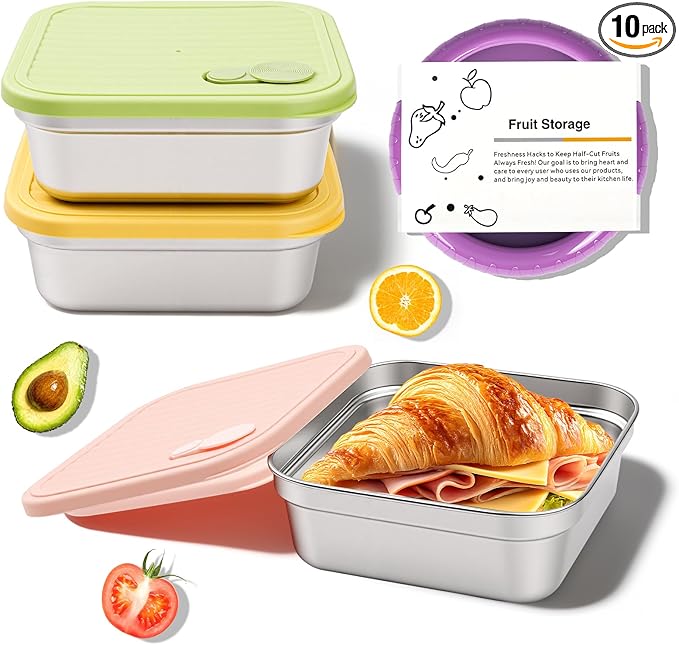 T-Raputa 3Pc Sandwich Containers and Fruit Storage Storage, 20oz 304 Stainless Steel Sandwich Box with Lids, Reusable Metal Meal Prep Lunch Boxes, BPA-Free, Food Storage Containers for Snacks & Fruits
