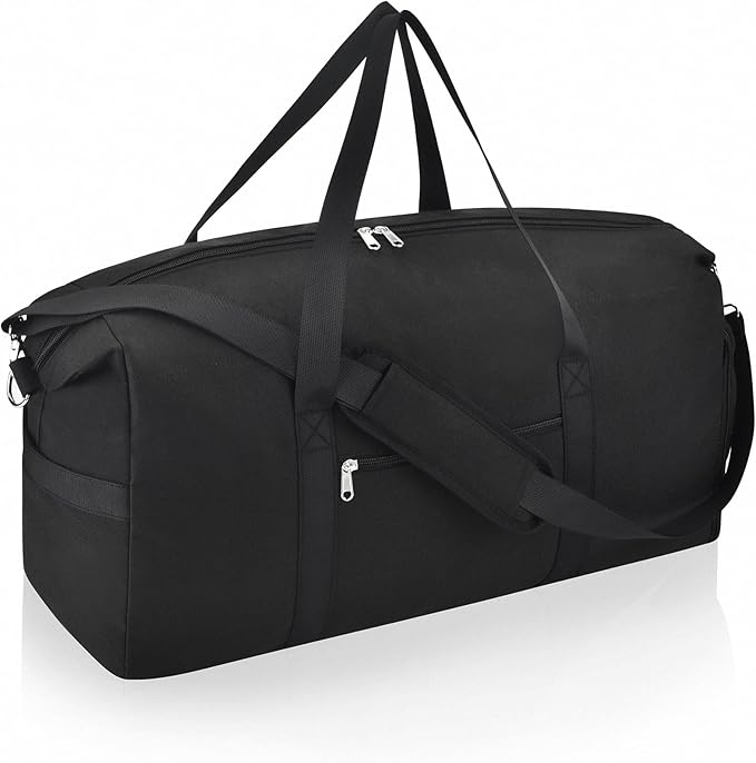 Carry on luaggage 22x14x9 Airlines Approved, Foldable Travel Duffel Bags Weekender Overnight Carry on Duffel Luggage Gym Duffle Bag with Wet Pocket & Shoe Compartment for Women Men(Black, 40L)