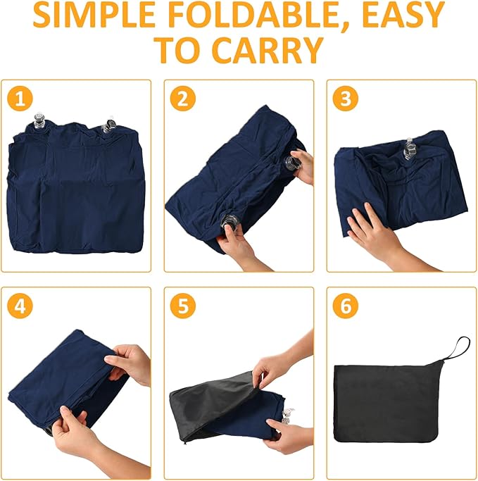 Inflatable Foot Rest Pillow for Travel - Adjustable Height Flight Foot Rest with Eye Mask and Earplugs for Kids & Adults on Airplane, Car, Train, Office, and Home (Blue, 2 PCS)