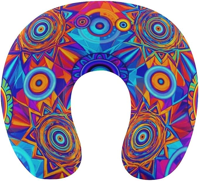 Stylish U Shaped Travel Neck Pillow Memory Foam Chin Support Colorful Kaleidoscope Pattern, Breathable Washable Cover for Airplane Car Office Decor