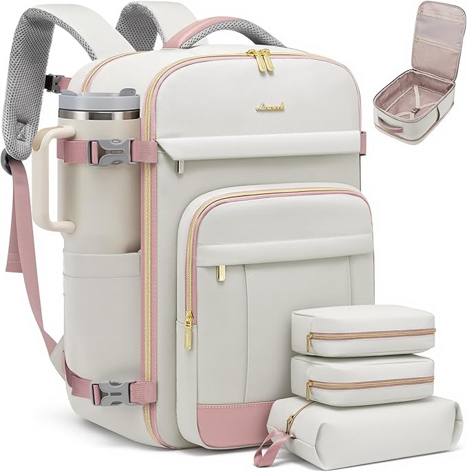 LOVEVOOK Travel Backpack for Women & Men - 17.3 Inch Carry On Backpack & Personal Item Backpack for Airlines, Spacious and Durable Design, with 3 Packing Cubes
