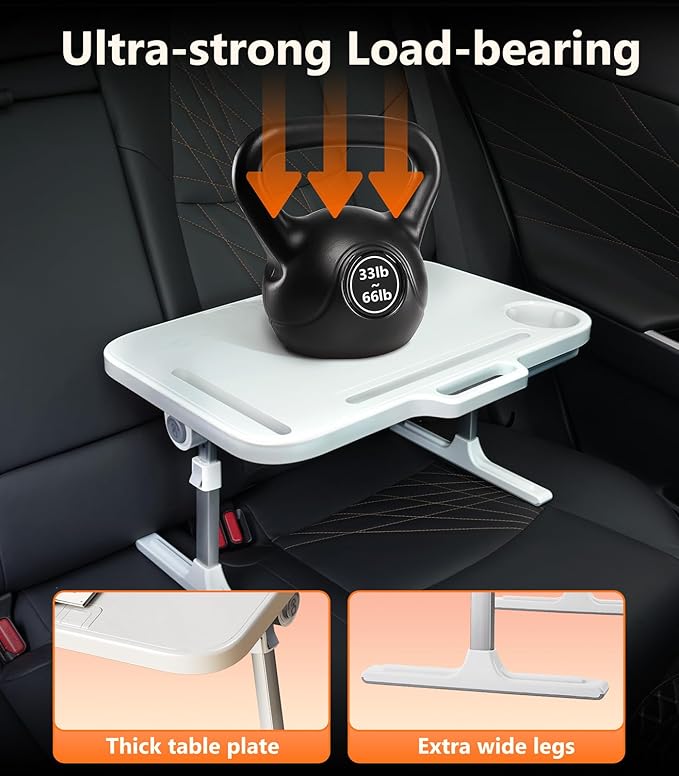 DICMKY Foldable Car Seat Tray Table, Adjustable Multifunctional Lap Tray for Kids, Portable Car Lap Desk for Laptop Computer Tablet, Rear Seat Tray for Eating/Reading, Travel Essentials Accessories