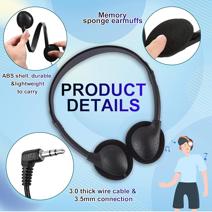 CN-Outlet Wholesale Kids Headphones in Bulk 25 Pack for School Classroom Students Children and Adults - Black