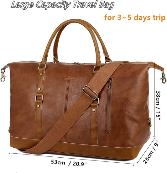 BAOSHA Vegan Leather Travel Duffel Tote Bag Overnight Weekender Bag Oversized for Men and Women HB-14 (Brown)