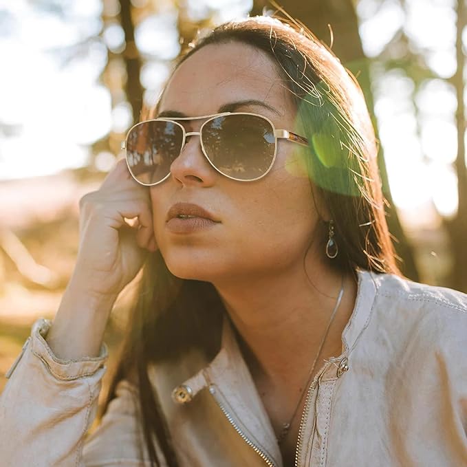 CARFIA Retro Trendy Pilot Sunglasses for Women Polarized UV Protection, Lightweight Outdoor Driving Lady Sunnies Metal Frame