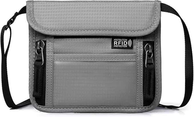 Passport Holder for Travel Pouch Neck Wallet for Traveling Women Men with RFID Blocking Waterproof and Slim Neck Pouch Adjustable Neck Strap (Light grey)