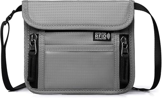 Passport Holder for Travel Pouch Neck Wallet for Traveling Women Men with RFID Blocking Waterproof and Slim Neck Pouch Adjustable Neck Strap (Light grey)