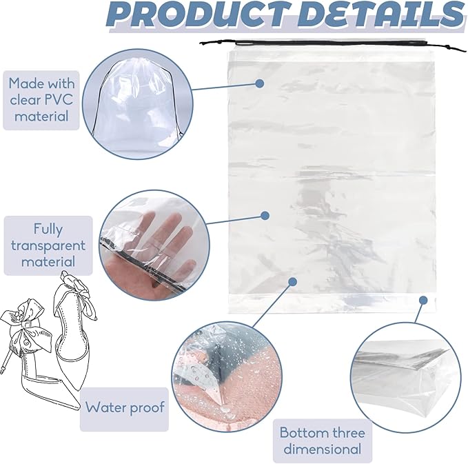 100 Pcs Shoe Bags for Travel,Large Transparent Travel Shoe Bags for Packing,Clear Plastic Drawstring Bag Shoe Dust Bags,Portable Shoes Organizers Pouch with Rope for Men and Women