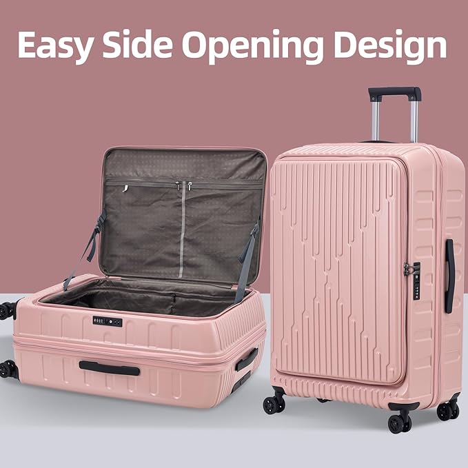 29 Inch Luggage with Expansion & Side Opening Design, 50 * 31(35)*76cm, 117L~133L Ligthweight ABS+PC Hardshell Checked Suitcase, TSA Lock & YKK Zipper with HINOMOTO 360° Wheels, Pink