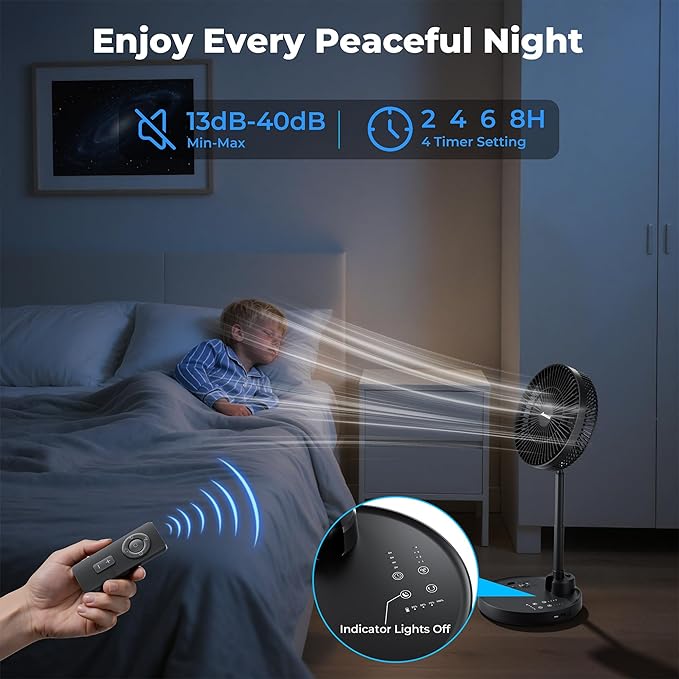 AMACOOL 10'' Foldable Oscillating Fan, 20000mAh Battery Operated with Remote & Timer, Height Adjustable Portable Standing Fan, Quiet USB Output for Camping RV Picnic Home Office Outdoor