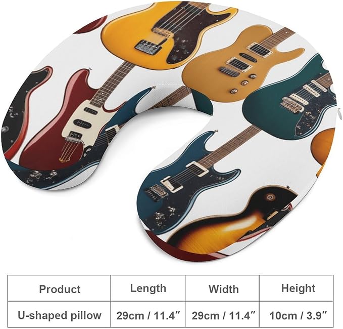Memory Foam U-Shape Travel Pillow, Electric Guitar U-Shaped, Neck Support Compact for Airplane Bus Rest, Washable Cover Breathable