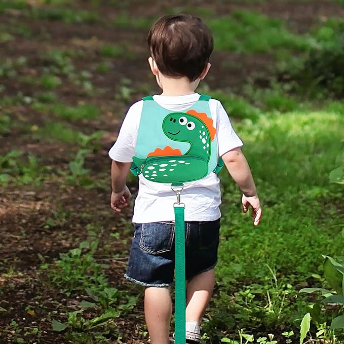 Accmor 3 in 1 Toddler Harness Leash + Baby Anti Lost Wrist Link, Cute Dinosaur Kids Safety Harness Tether, Kids Walking Wristband Assistant Strap Belt for Parent Boys Outdoor Activity (LightGreen)