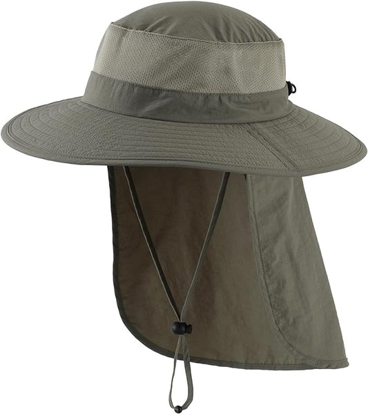 Home Prefer Outdoor UPF50+ Mesh Sun Hat Wide Brim Fishing Hat with Neck Flap Sun Hat for Men Women
