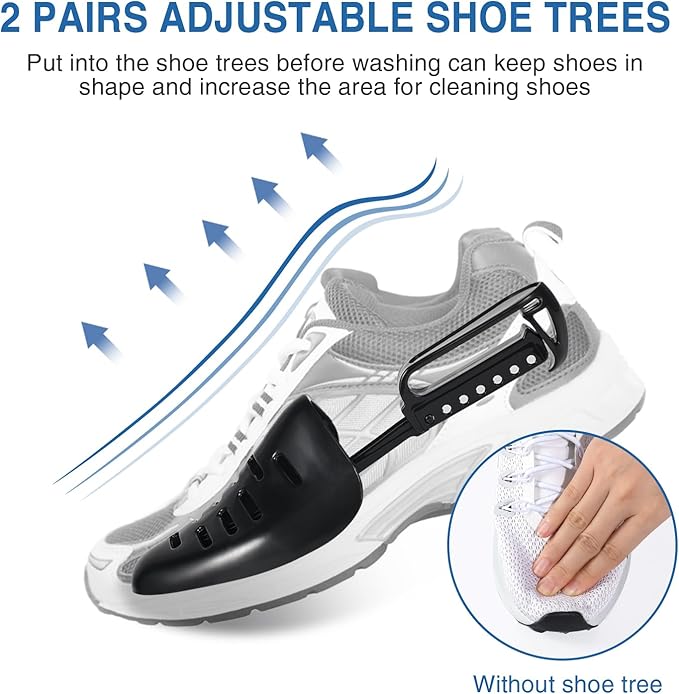 Shoe Washing Machine Bags, Reusable Laundry Bag for Washer and Dryer, Durable Fluffy Fiber Keep Clean, 2 Pairs Adjustable Trees for All Shoes, Blue