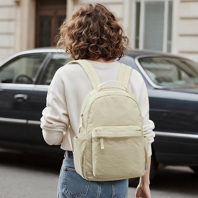 G4Free Small Nylon Backpack for Women Men, Lightweight Backpack Daypack for Travel Work Hiking, Beige